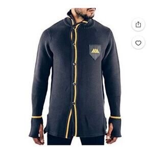 Musterbrand Mens Sz L Destiny Knitted Long Cardigan Stormcaller Grey Yellow